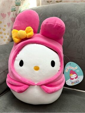 Squishmallows Hello Kitty and Friends Plush in Pink with Yellow Bow Hood